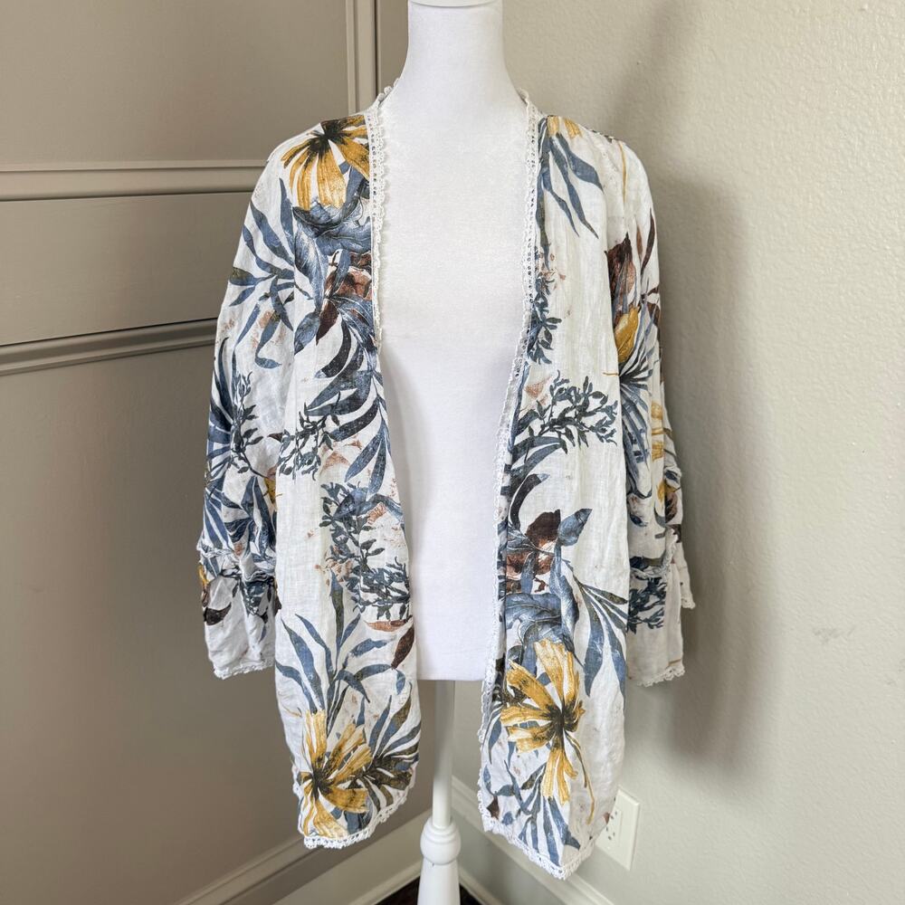 Francesca Bettini Floral Linen Kimono Made in Italy One Size Open Front